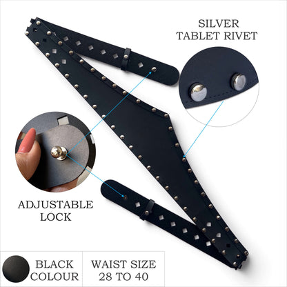 Women's Wide Leather Black Belt - Studded Waist Belt