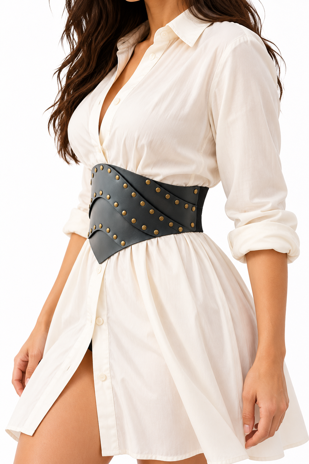 Women’s Black Studded Layered Corset Waist Belt