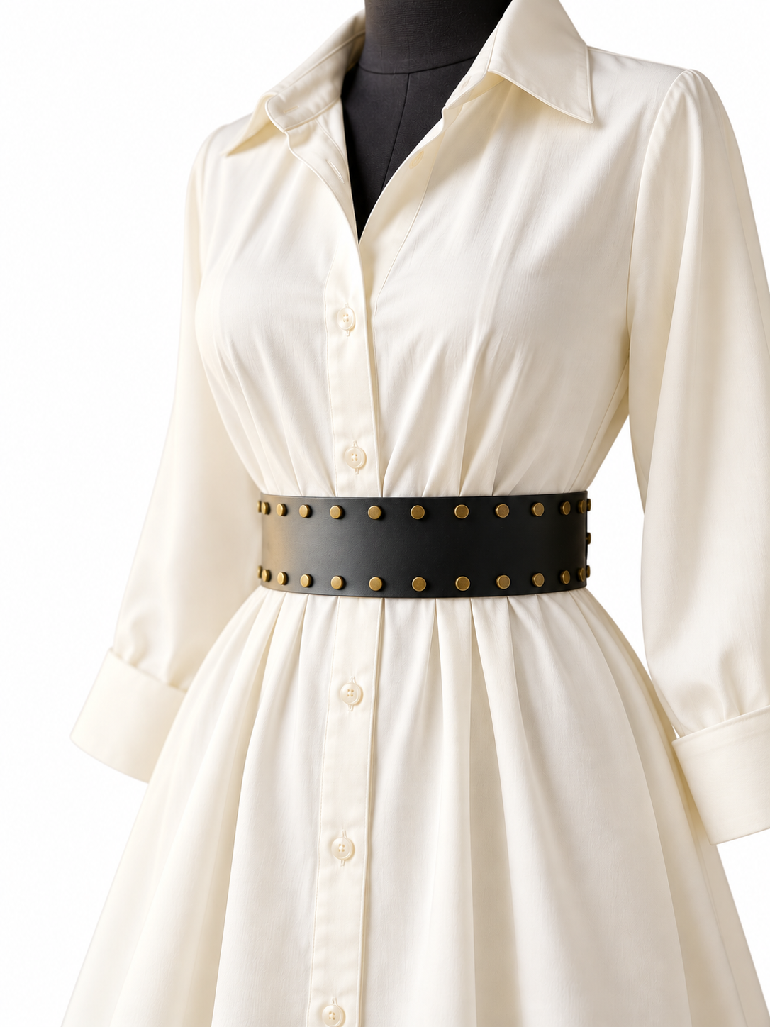 Women's Wide Leather Black Belt - Studded Waist Belt