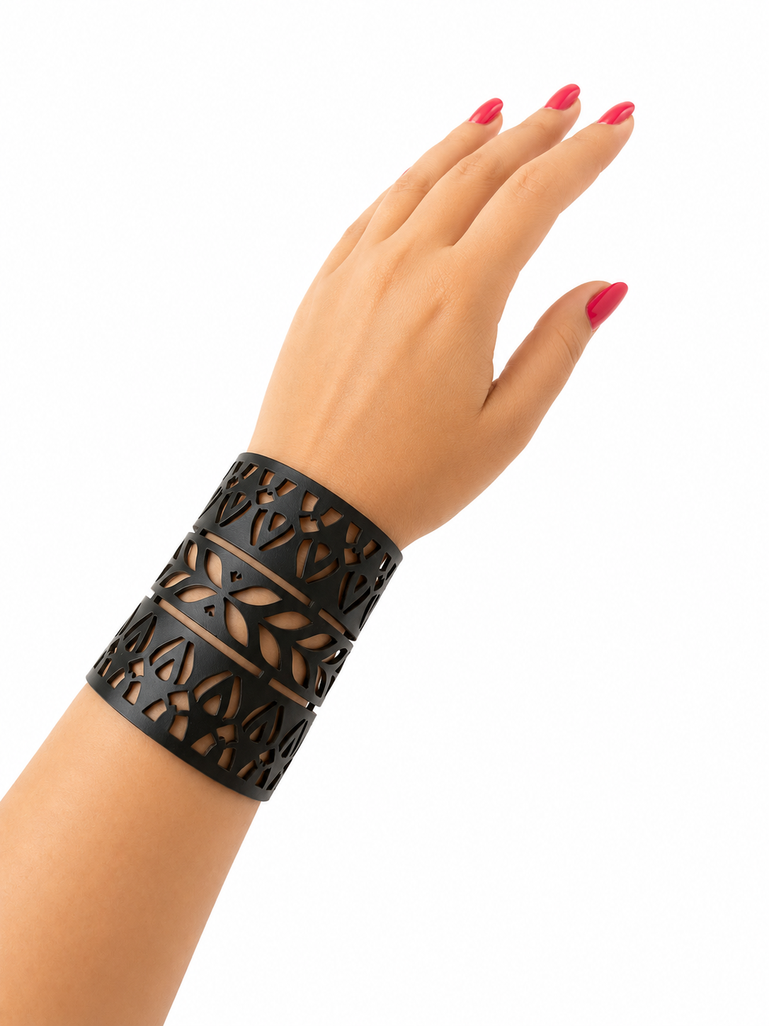 Leather Statement Cutwork Reversible Cuff Bracelet - Black and Camel